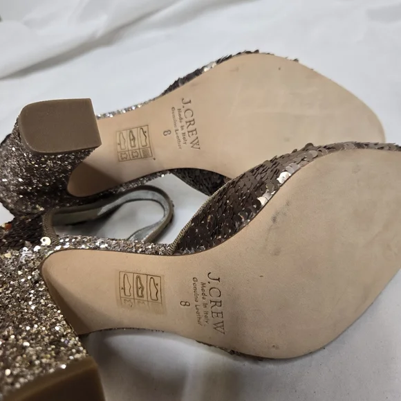 J CREW Collection gold sequin sparkle‎ mary jane block heel shoes 8 - Picture 9 of 10